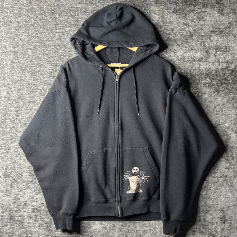 Vintage Disney Nightmare Before Christmas Jack Skellington Zipup Hoodie XL Black